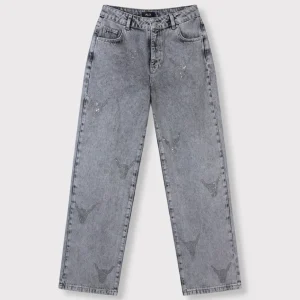 Ladies Woven Stras Bull Pants - Grey Denim