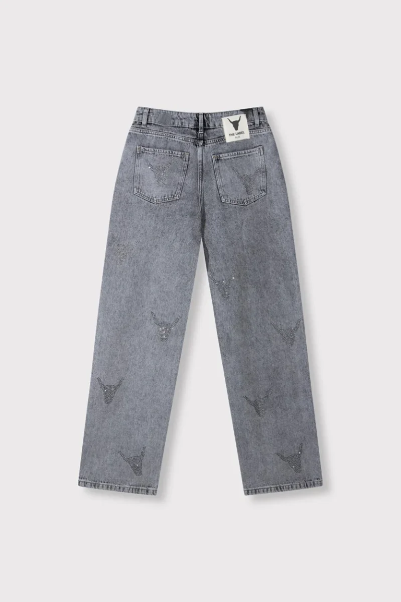 Ladies Woven Stras Bull Pants - Grey Denim - Afbeelding 3