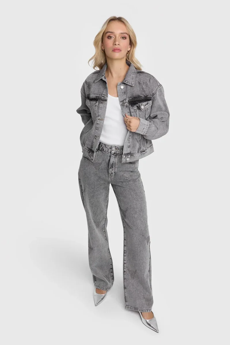 Ladies Woven Stras Bull Pants - Grey Denim - Afbeelding 5