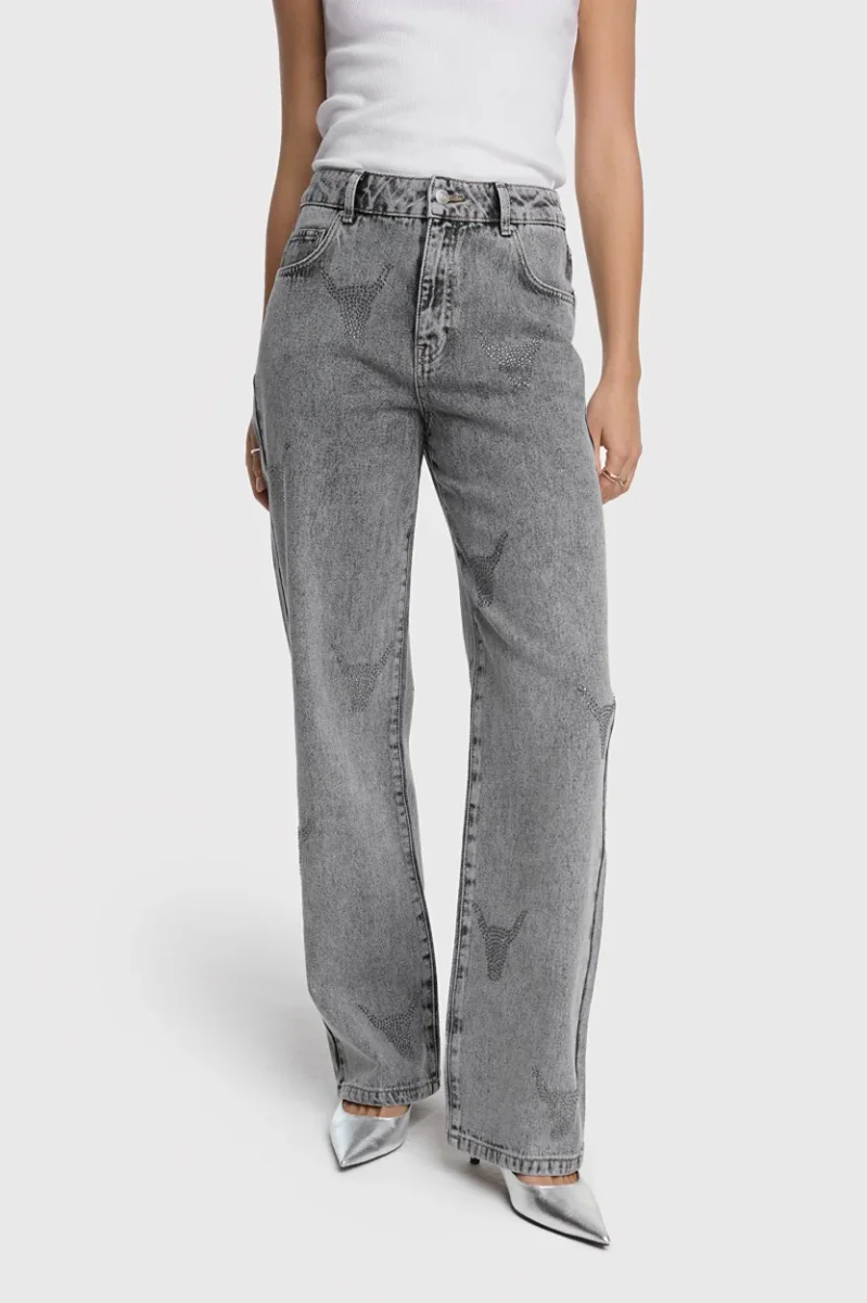 Ladies Woven Stras Bull Pants - Grey Denim - Afbeelding 6