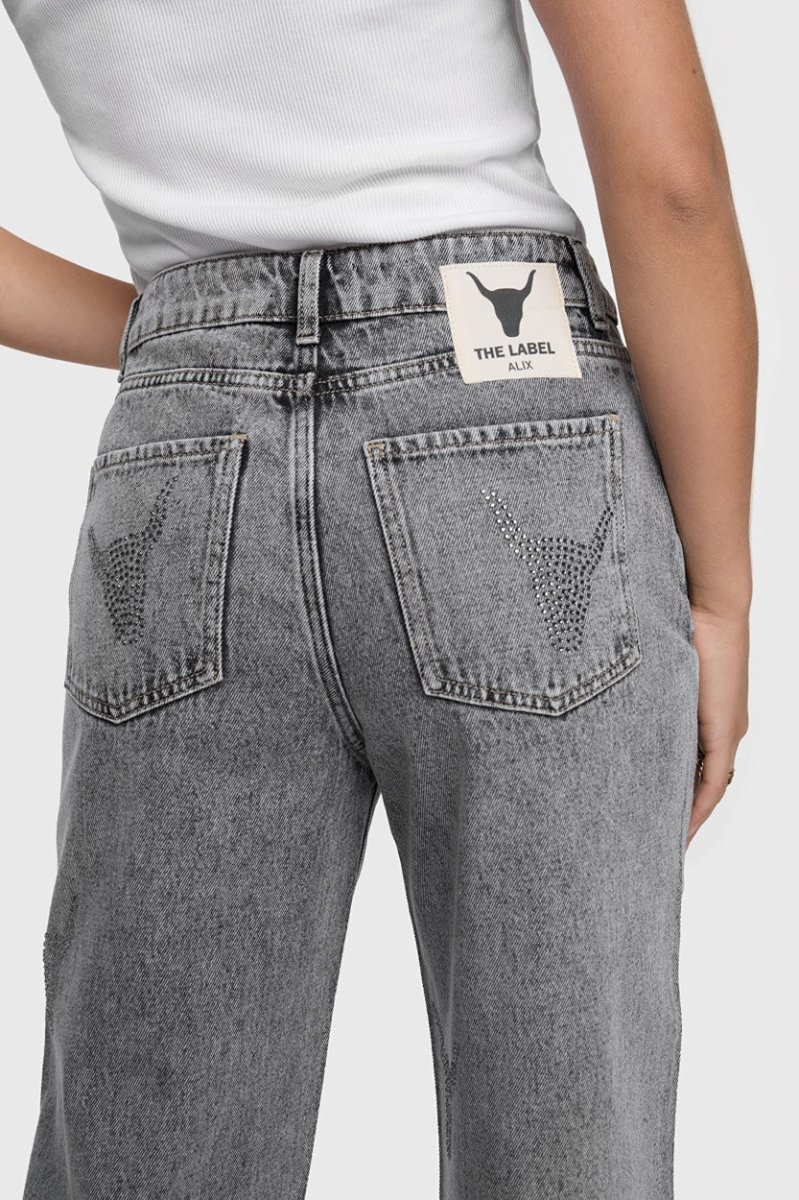 Ladies Woven Stras Bull Pants - Grey Denim - Afbeelding 7