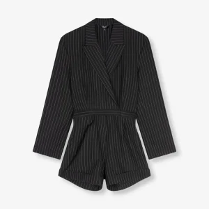Ladies Woven Playsuit Stripe - Zwart