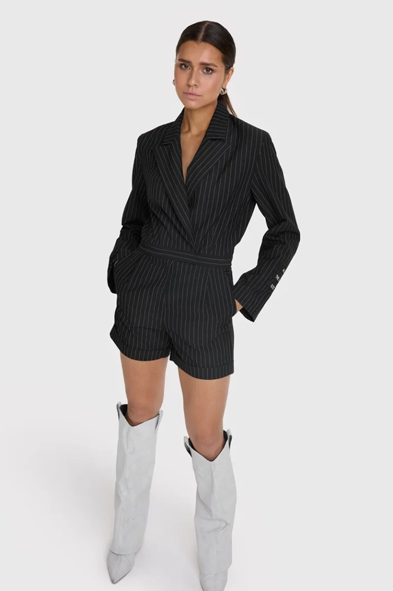 Ladies Woven Playsuit Stripe - Zwart - Afbeelding 4