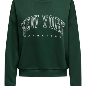 Onlsweat Life L/s Crew O.size State Noos - Donkergroen