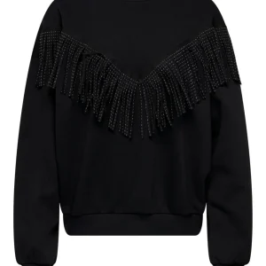 Onlfrey L/s O-neck Fringe Swt - Zwart