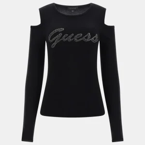 Cold Shoulder Guess Logo Sweater - Zwart