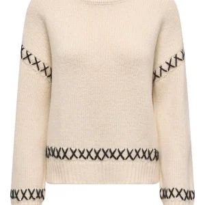 Onlamanda Life Ls O-neck Detail Cc - Ecru