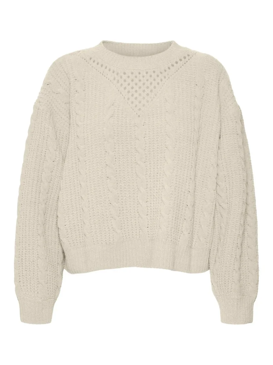 Vmluella Ls O-neck Pullover Boo - Ecru