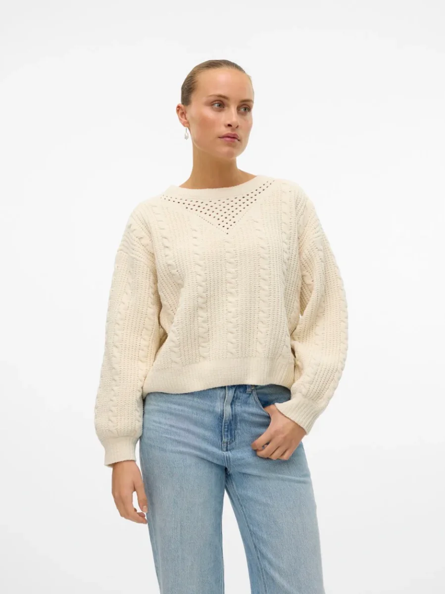 Vmluella Ls O-neck Pullover Boo - Ecru - Afbeelding 3