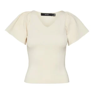 Vmginny Ss V-neck Pullover Noos - Ecru
