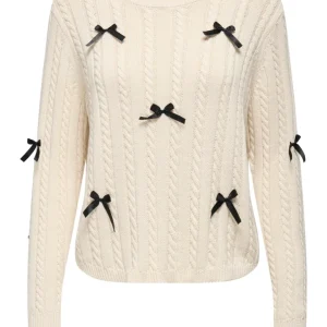 Jdybow Ls Oneck Capble Pullover - Ecru