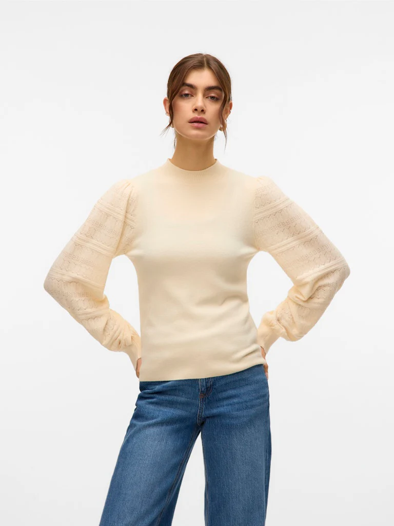 Vmnewlimone Ls Highneck Pullover Boo - Ecru - Afbeelding 4