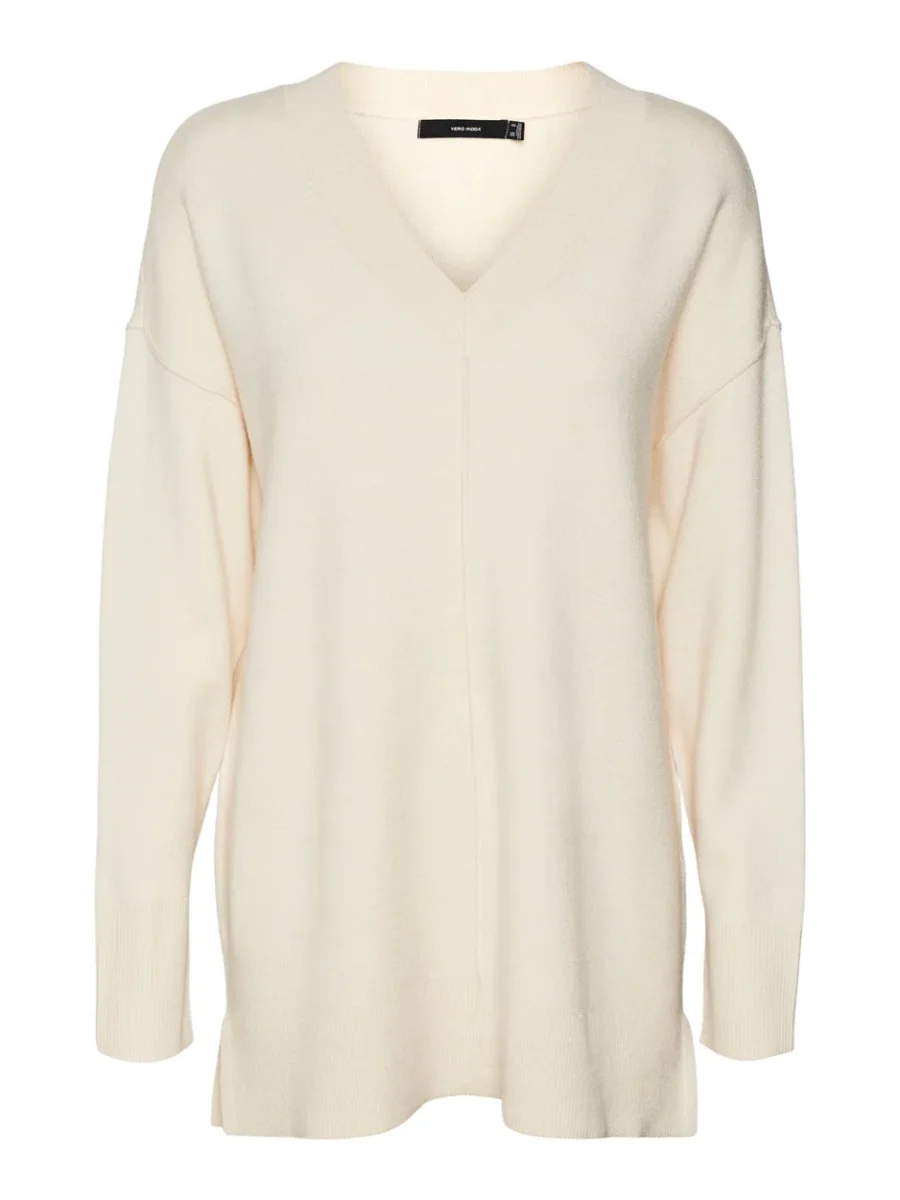 Vmgold Link Ls Long V-neck Pullover - Ecru