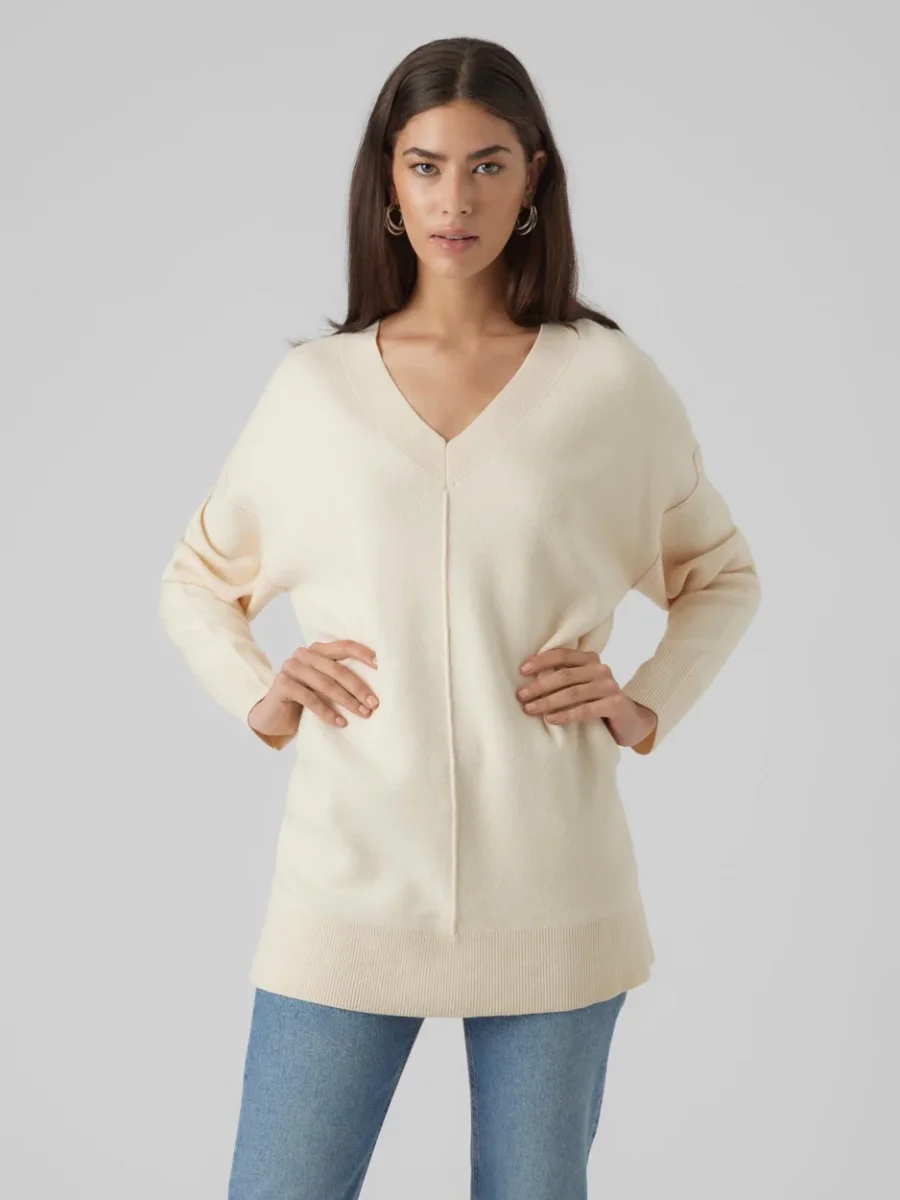 Vmgold Link Ls Long V-neck Pullover - Ecru - Afbeelding 3