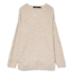 Vmcrewlefile Ls V-neck Blouse Noos - Beige