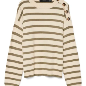 Vmsaba Ls O-neck Button Pullover Ga Noos - Ecru Dessin