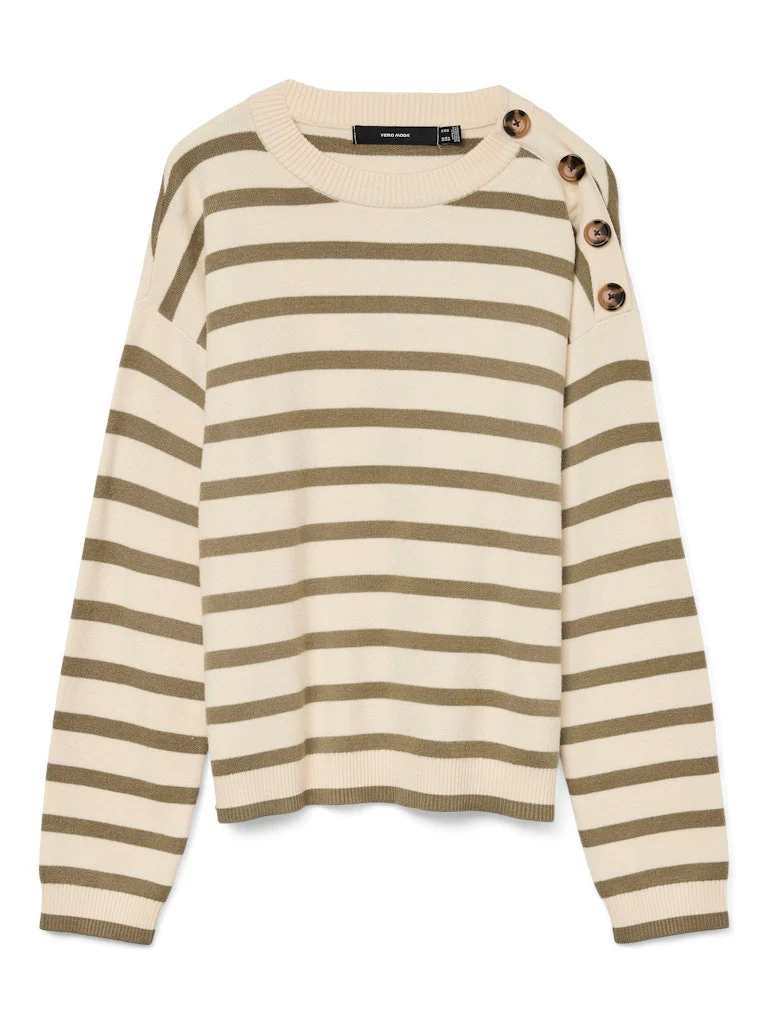 Vmsaba Ls O-neck Button Pullover Ga Noos - Ecru Dessin - Afbeelding 2
