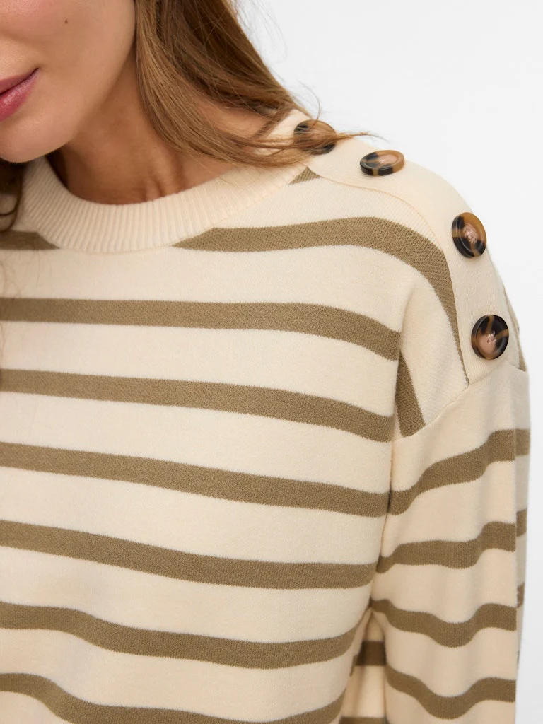 Vmsaba Ls O-neck Button Pullover Ga Noos - Ecru Dessin - Afbeelding 4