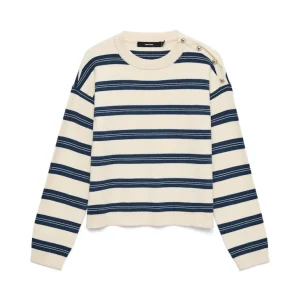 Vmgold Stripe Ls O-neck Pullover - Ecru Dessin