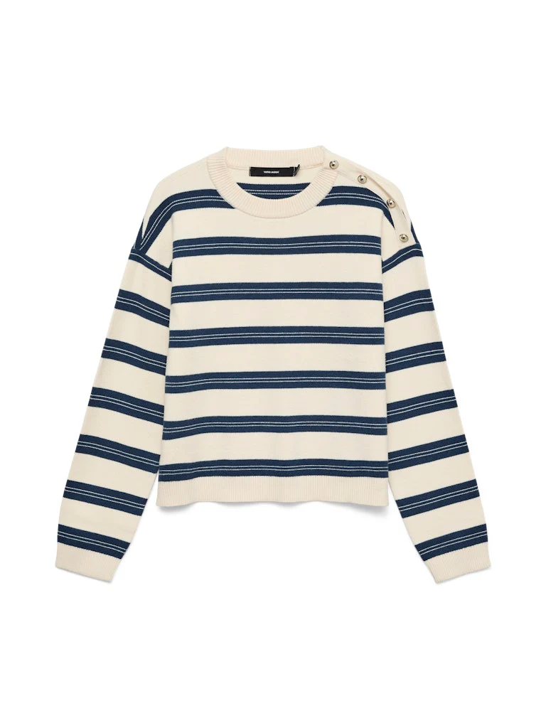 Vmgold Stripe Ls O-neck Pullover - Ecru Dessin
