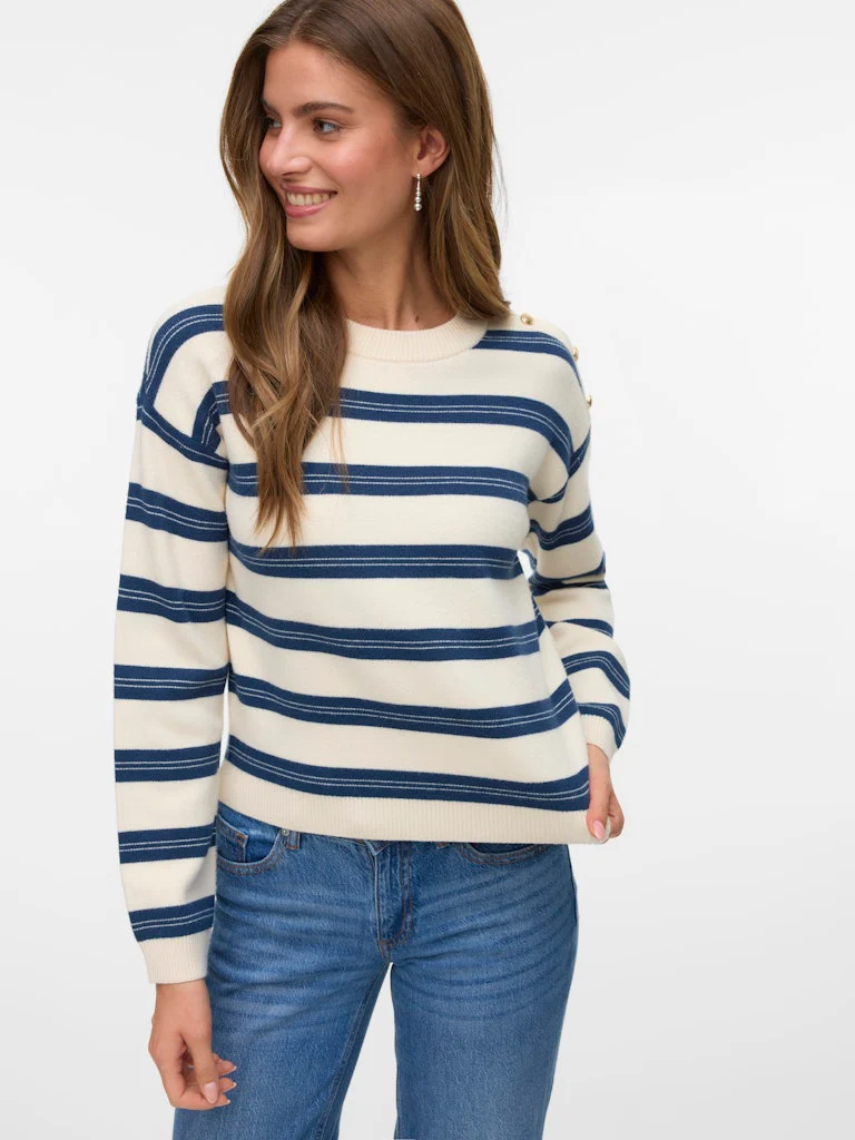 Vmgold Stripe Ls O-neck Pullover - Ecru Dessin - Afbeelding 4