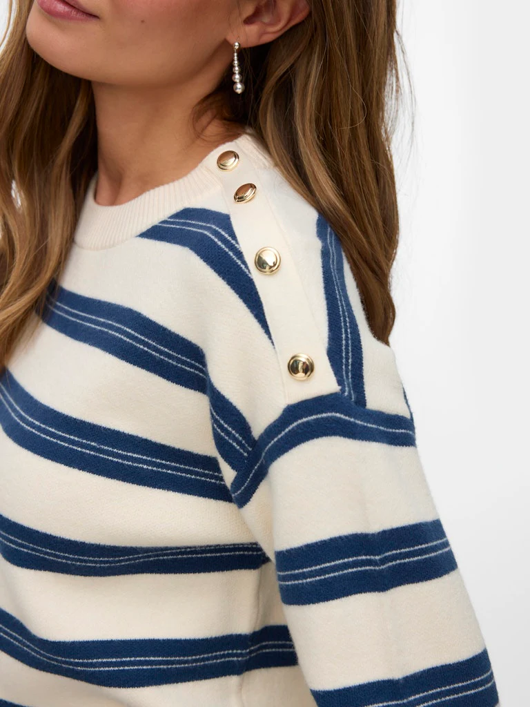 Vmgold Stripe Ls O-neck Pullover - Ecru Dessin - Afbeelding 6