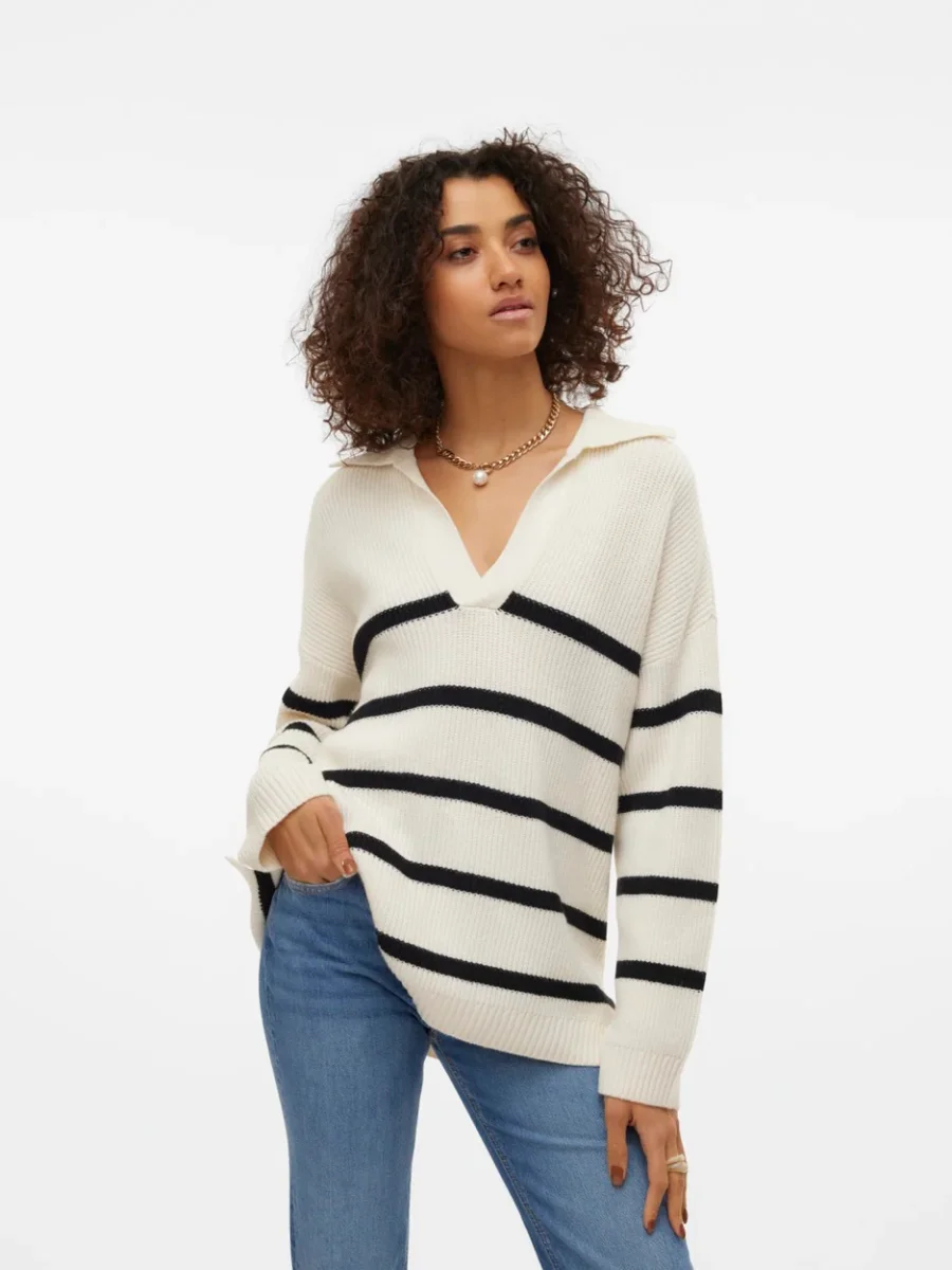 Vmluna Ls V-neck Long Pullover Ga B - Ecru Dessin - Afbeelding 3