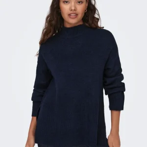 Jdyelanora L/s Highneck Slit Pullov - Navy
