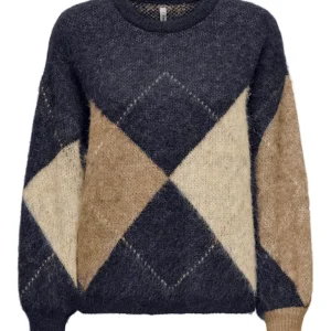 Onlnoeme Life Ls Jq O-neck Knt - Blauw Dessin