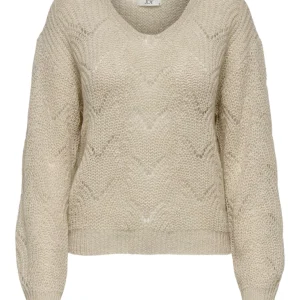 Jdybadut L/s V-neck Struc Glitt Pull Knt - Bruin Dessin