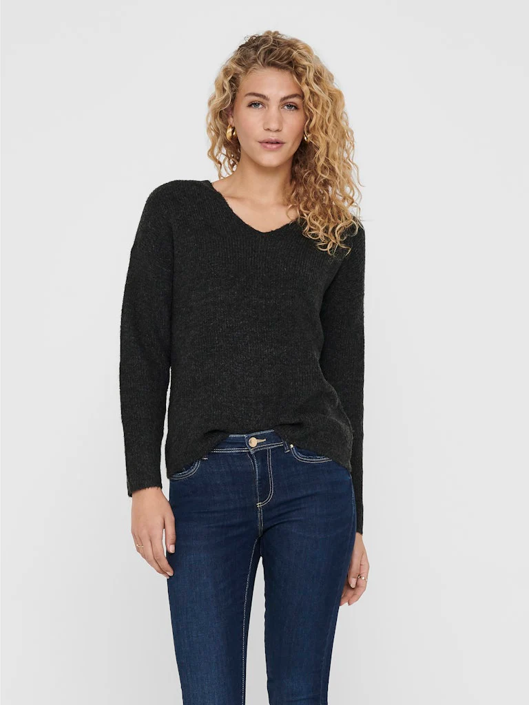 Onlcamilla V-neck L/s Pullover Knt Noos - Antraciet - Afbeelding 4