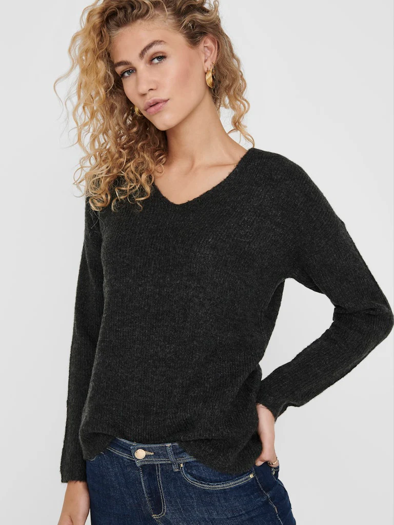 Onlcamilla V-neck L/s Pullover Knt Noos - Antraciet - Afbeelding 5