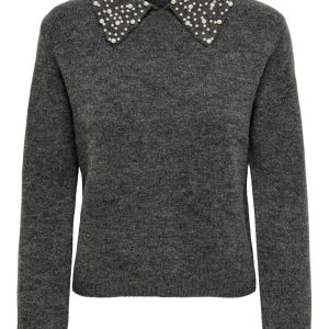 Jdyaubray Life L/s Pearl Collar Pull Knt - Grijs Melee