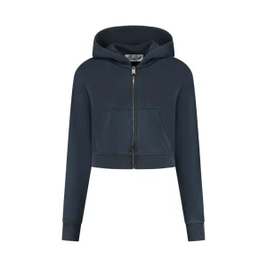 Cropped Zip Hoodie - Navy