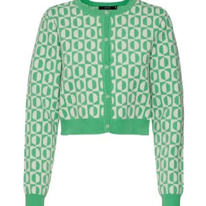 Vmsara Ls O-neck Crop Cardigan - Groen Dessin