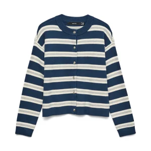 Vmgold Stripe Ls O-neck Cardigan - Blauw Dessin