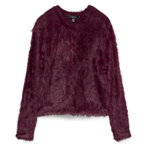 Vmfluffy Ls O-neck Cardigan - Bordeaux