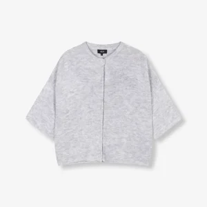 Knitted Short Sleeve Cardigan - Grijs Melee