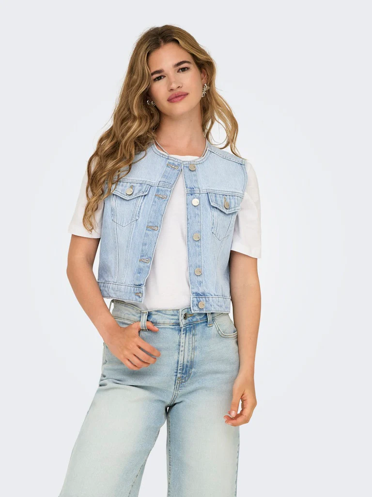 Onlfeliz Dnm Waistcoat Round Collar Tai - Blue Denim - Afbeelding 4