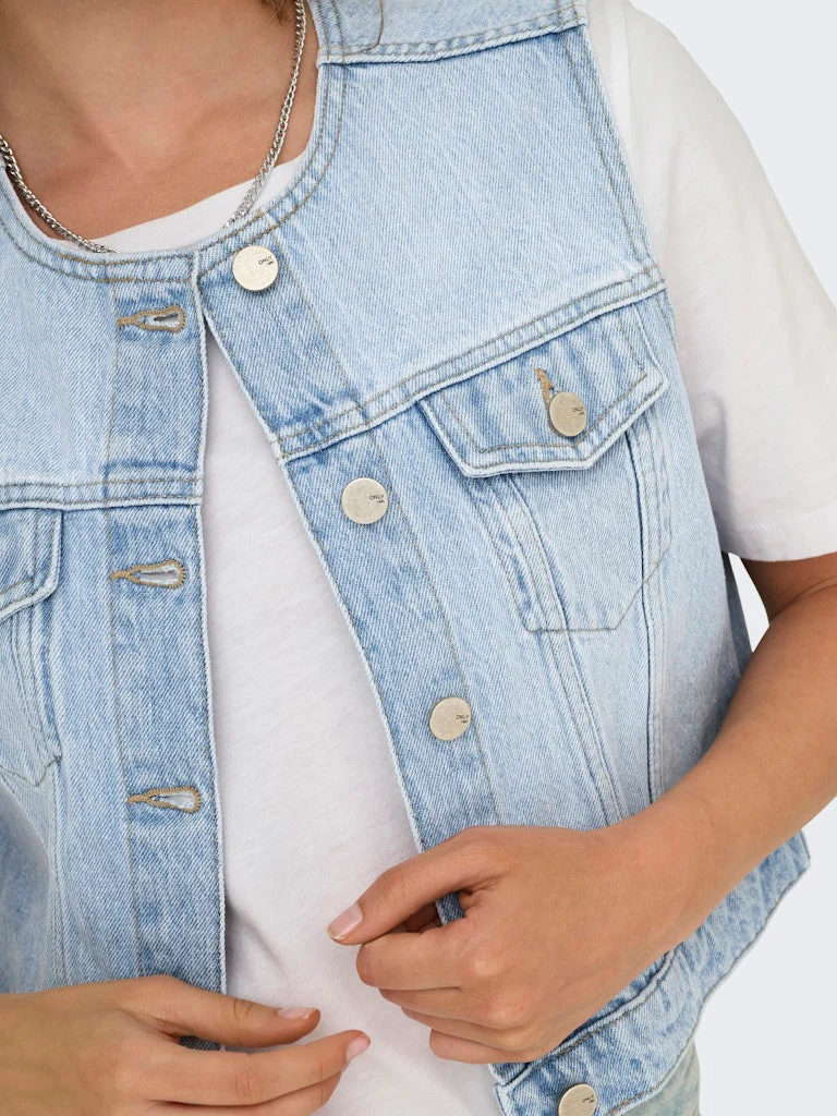 Onlfeliz Dnm Waistcoat Round Collar Tai - Blue Denim - Afbeelding 8