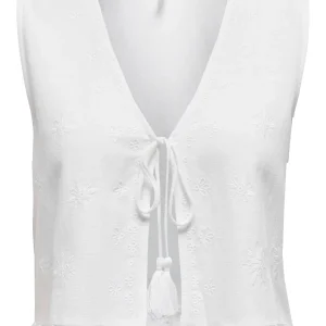 Onljakiri Linen S/l Emb Vest Ptm - Off-white