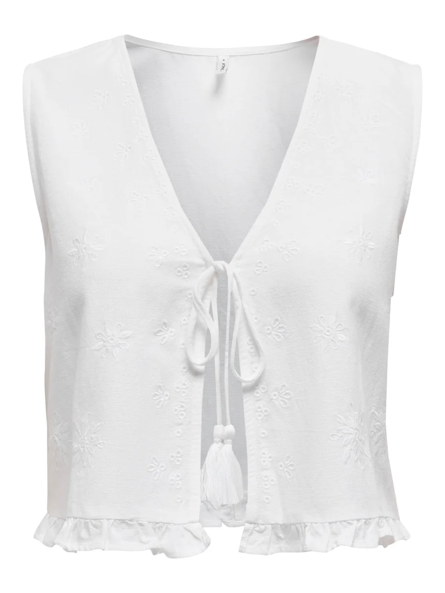 Onljakiri Linen S/l Emb Vest Ptm - Off-white