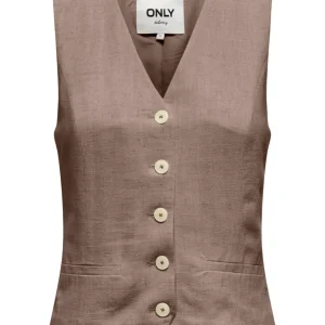 Onliris-siesta S/l Linen Bl Vest Tl - Taupe