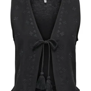 Onljakiri Linen S/l Emb Vest Ptm - Zwart