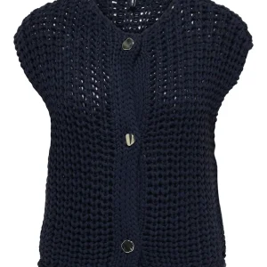 Onlchloe Ss Rib Button Vest Knt - Navy