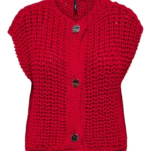 Onlchloe Ss Rib Button Vest Knt - Rood