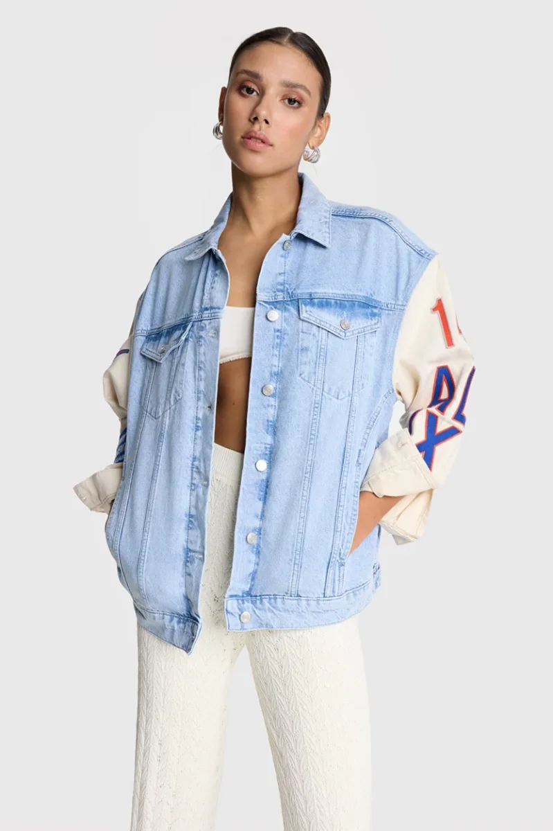 Mix Sleeve Denim Jacket - Blue Denim - Afbeelding 4