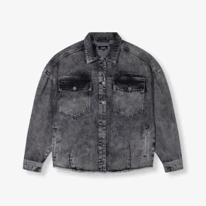 Ladies Woven Sequin Denim Jacket - Grey Denim