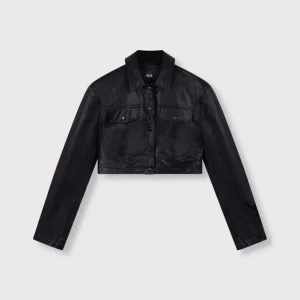 Faux Leather Blouse - Zwart