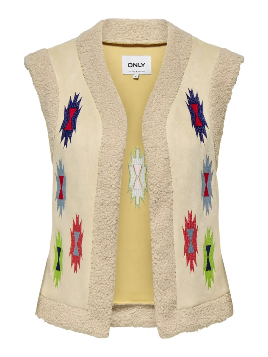Onlfrida Aztec Emb. Waistcoat Cs Ot - Zand Dessin - Afbeelding 2